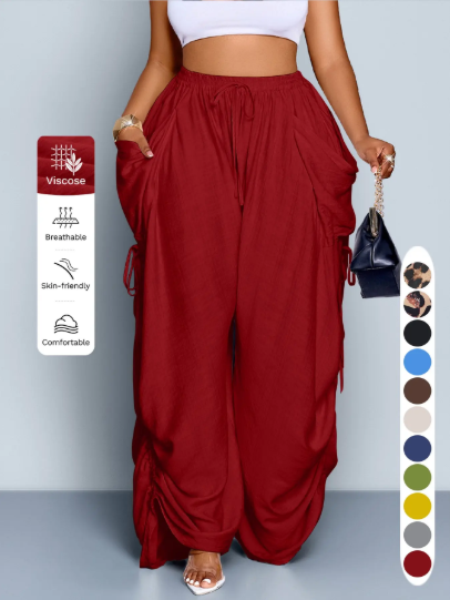 Stay cool this summer: Women's casual, loose-fitting wide-leg trousers made from woven fabric