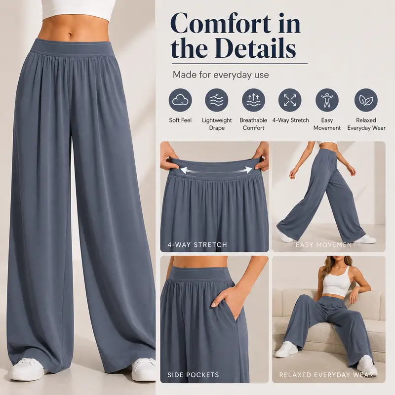 Women's High-Waisted Wide-Leg Casual Pants (with Pockets)