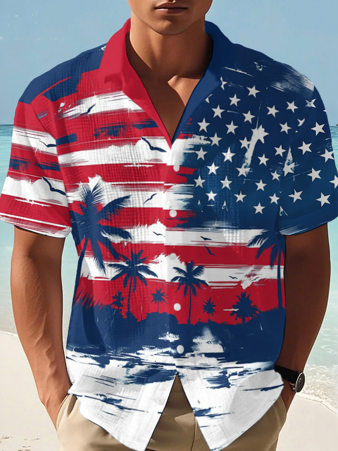 Men's Hawaii Vacation United States Independence Day Printed Casual Shirt