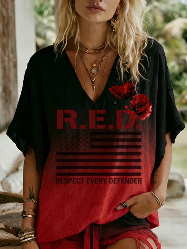 Women's Vintage Red Friday Print Casual Top