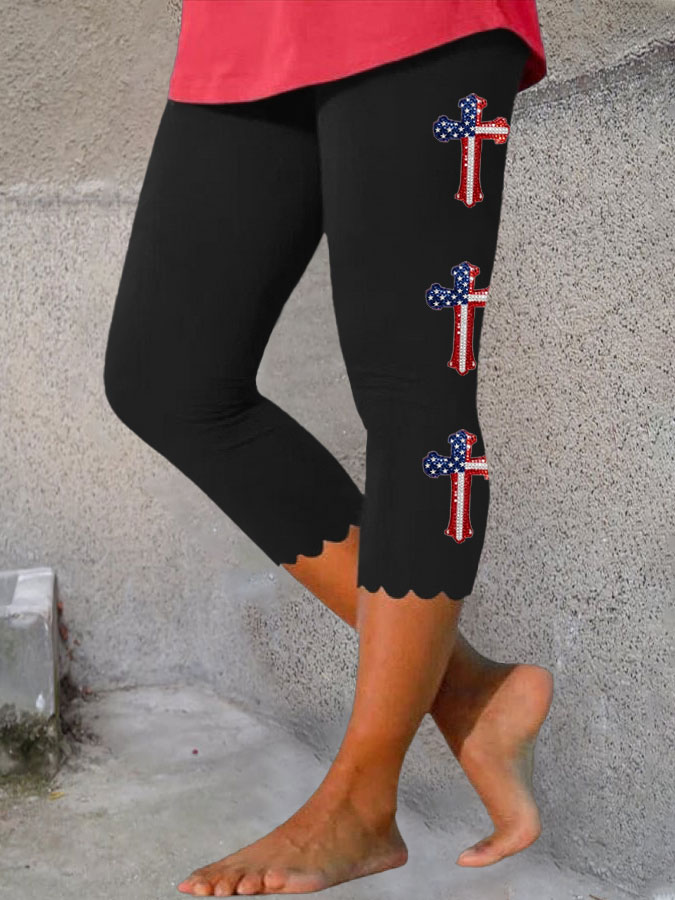Women'S Flag Cross Printed Casual Leggings