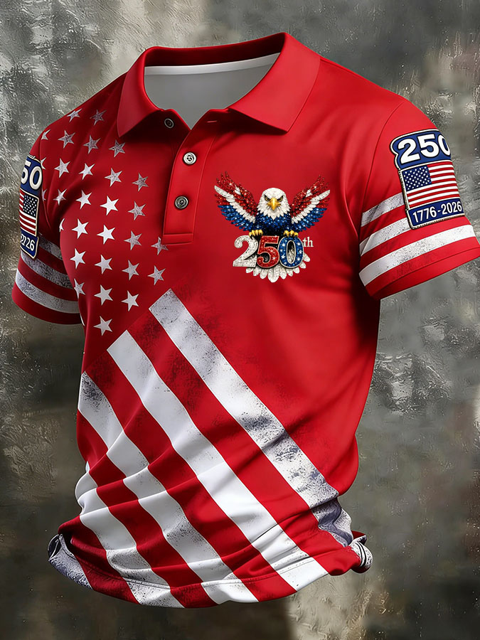 Men'S Independence Day 250Th Anniversary Printed Polo Shirt Short Sleeve