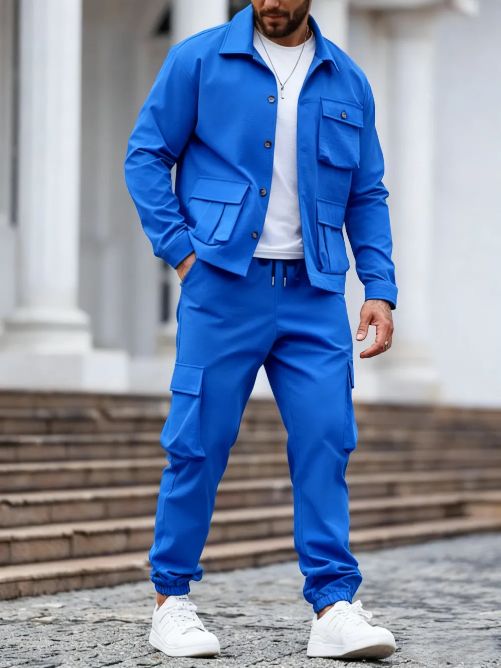 Men's Casual Solid 2-Piece Shirt & Pants Set (Long Sleeve, Spring & Fall)