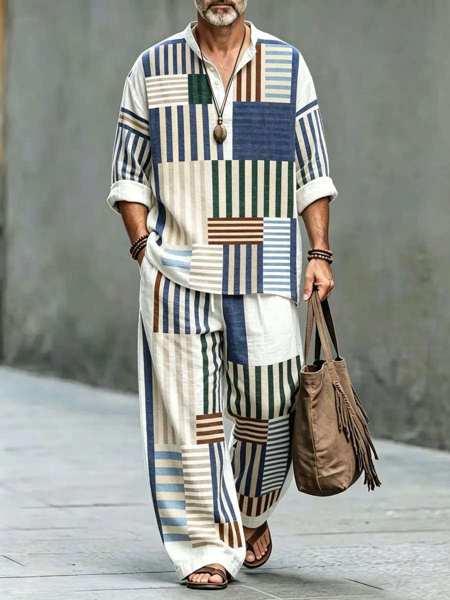Men's Abstract Geometric Print Casual Vacation-Style Set