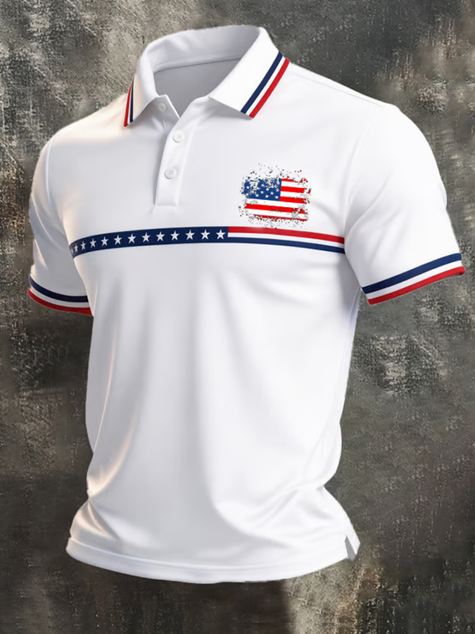 Men'S Retro Flag Short Sleeved Polo Shirt