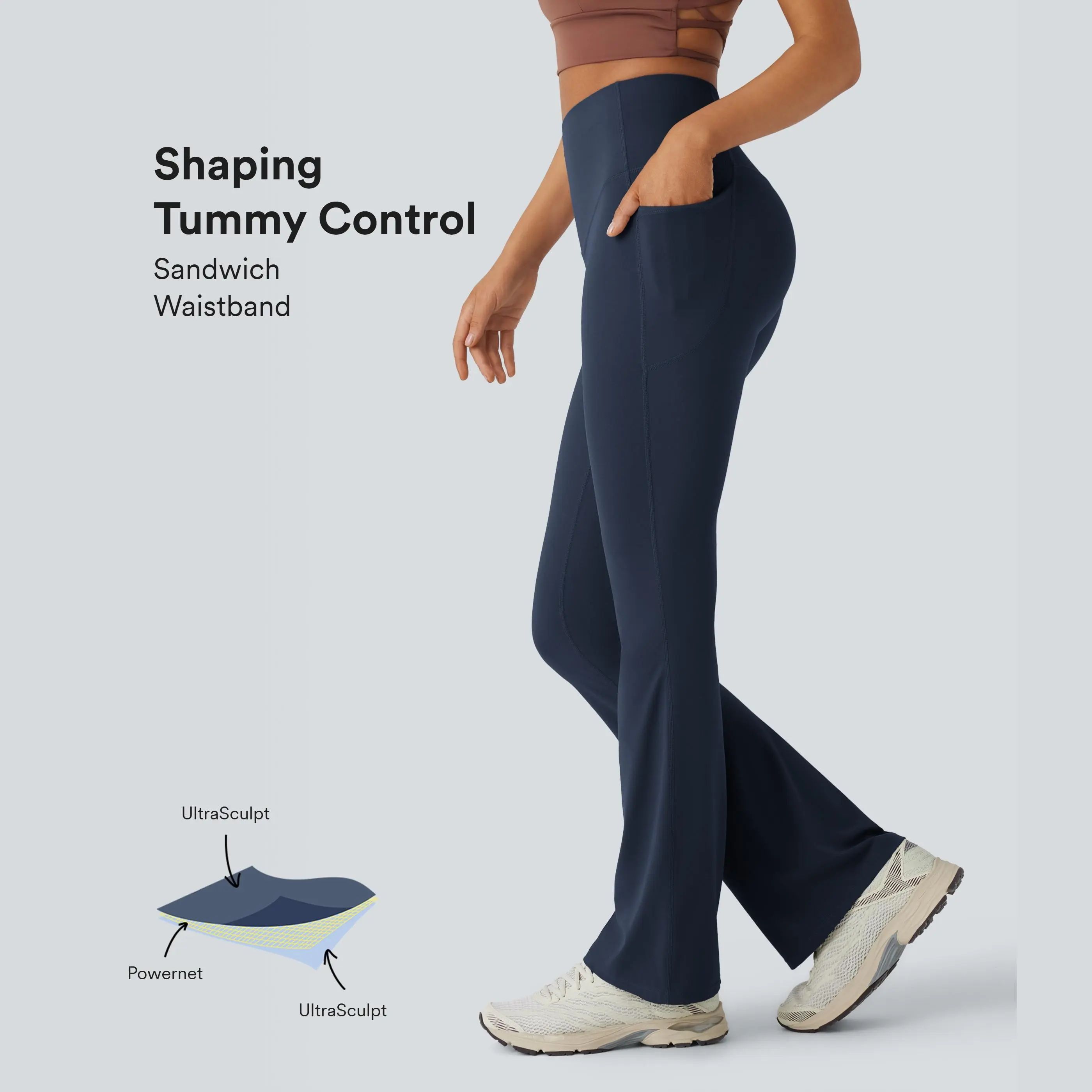 UltraSculpt High Waisted Tummy Control Pocket Shaping Yoga Bootcut Leggings