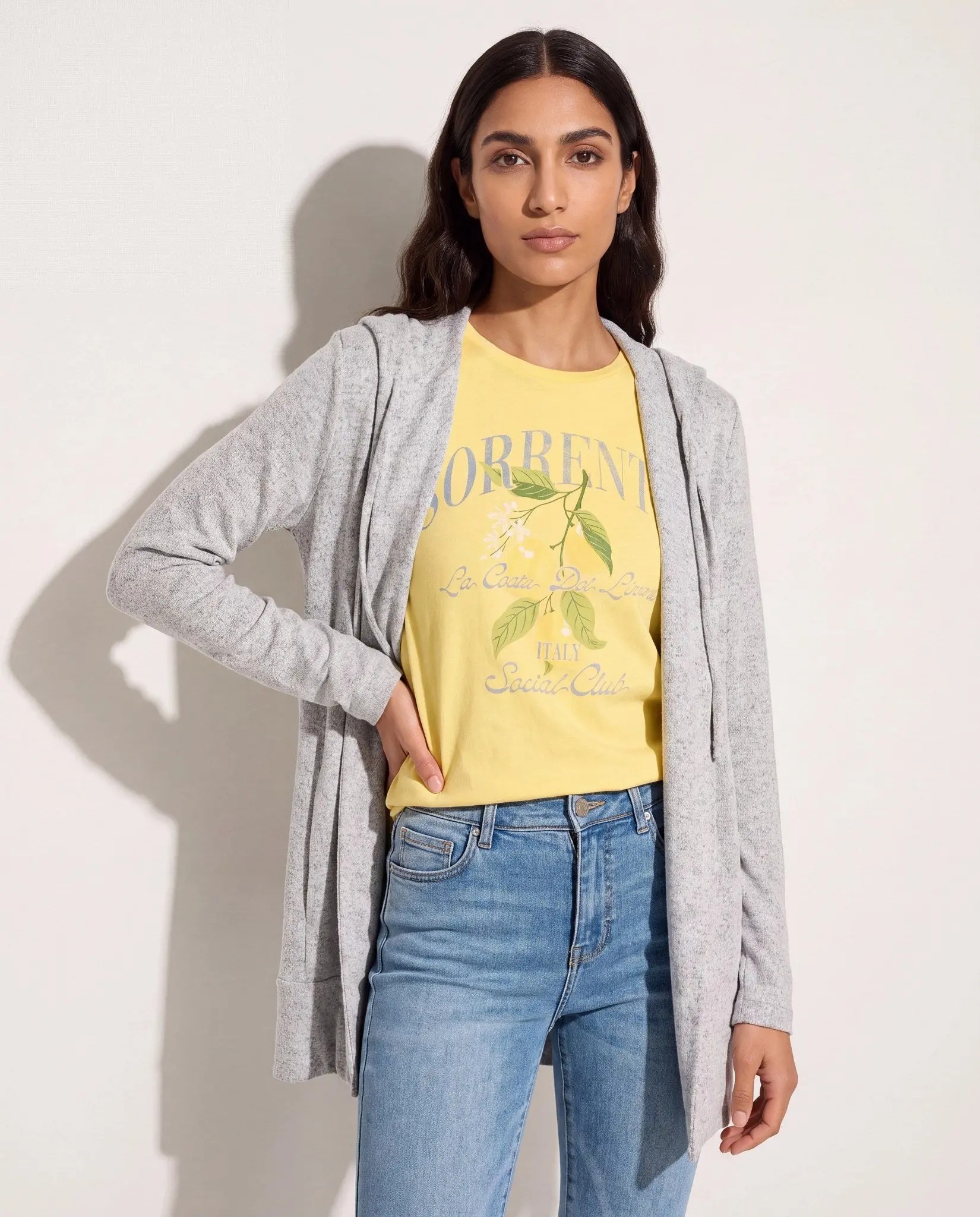 Women's Hooded Open Front Cardigan – Soft Brushed Knit with Pockets