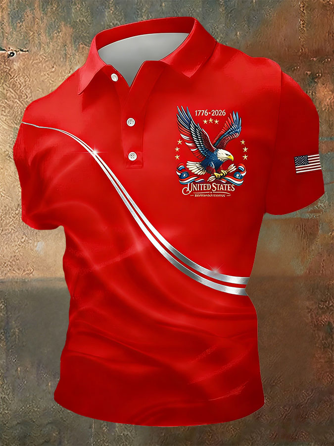 Men'S Casual American Independence Day Printed Celebration Short Sleeved Polo Shirt