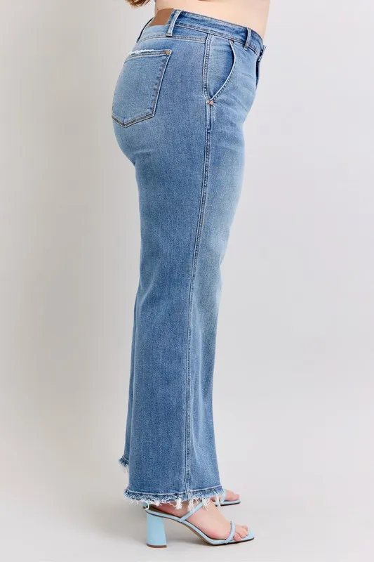 Blue Full Size Raw Hem Wide Leg Jeans Plus Size