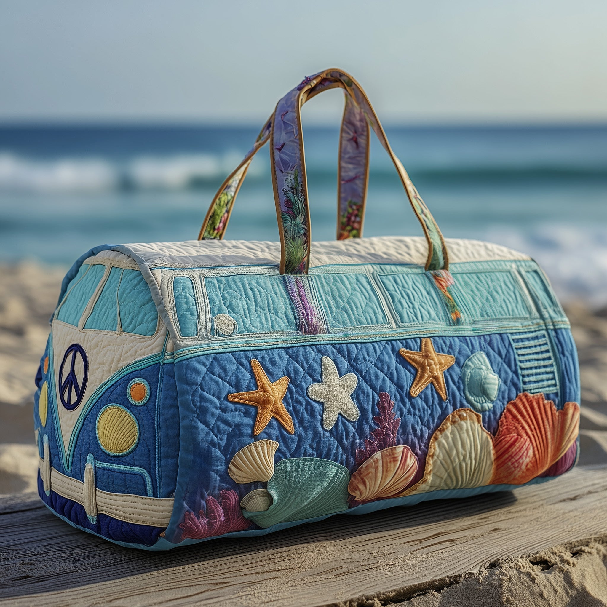 Hippie Journey Quilted Duffle Bag – Retro Boho Travel & Weekender Bag