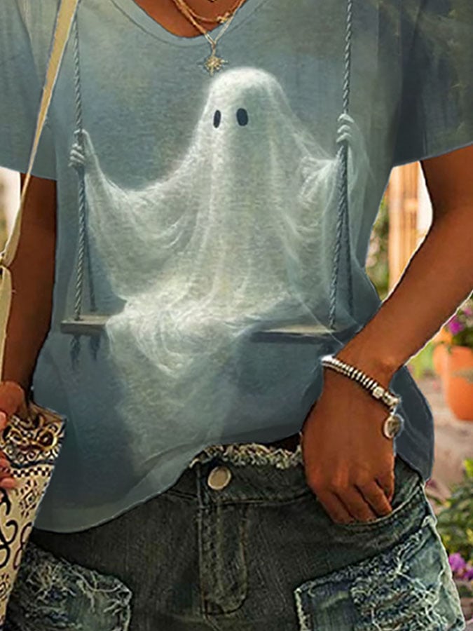 Halloween Women's Ghost Print T-Shirt