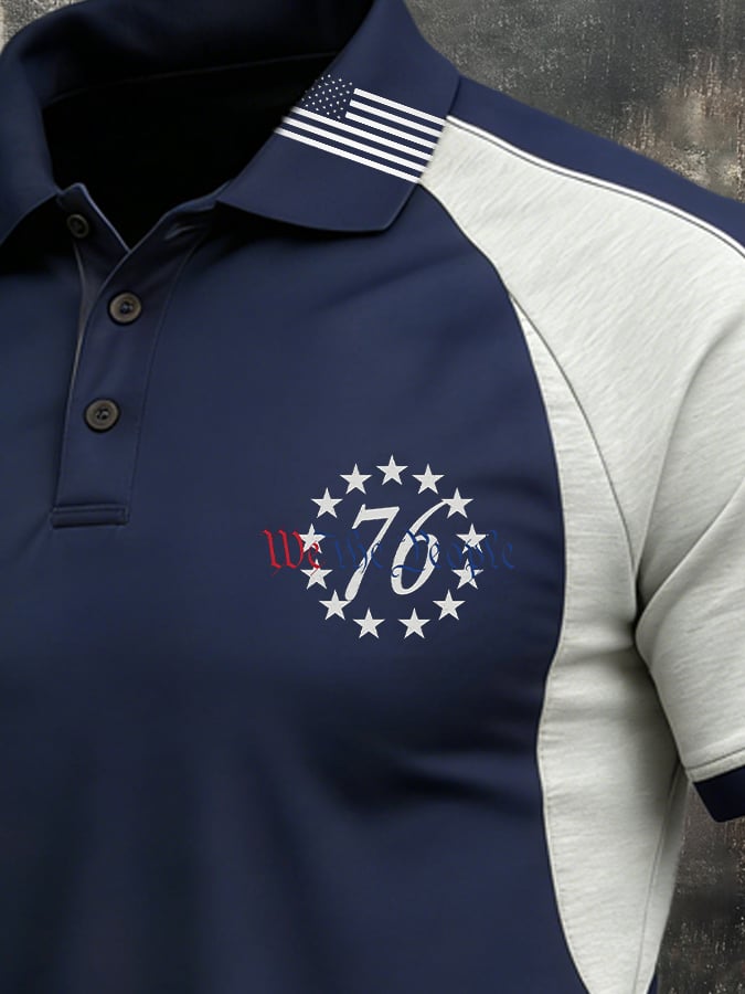 Men's Retro Patriot Color Block Polo Collar Short Sleeve