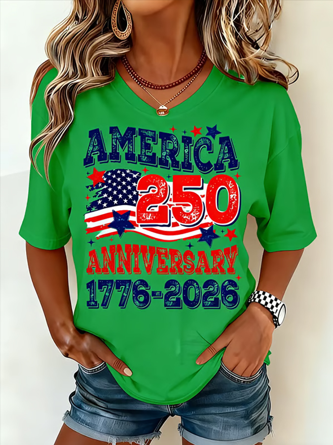 Women'S V-Neck Letter Printed T-Shirt