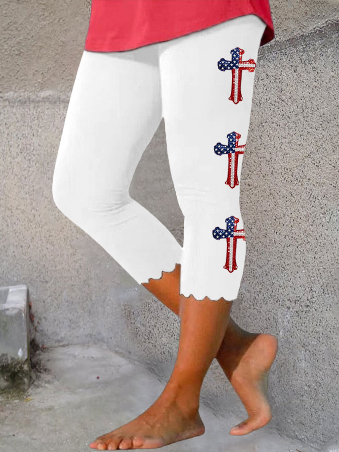 Women'S Flag Cross Printed Casual Leggings