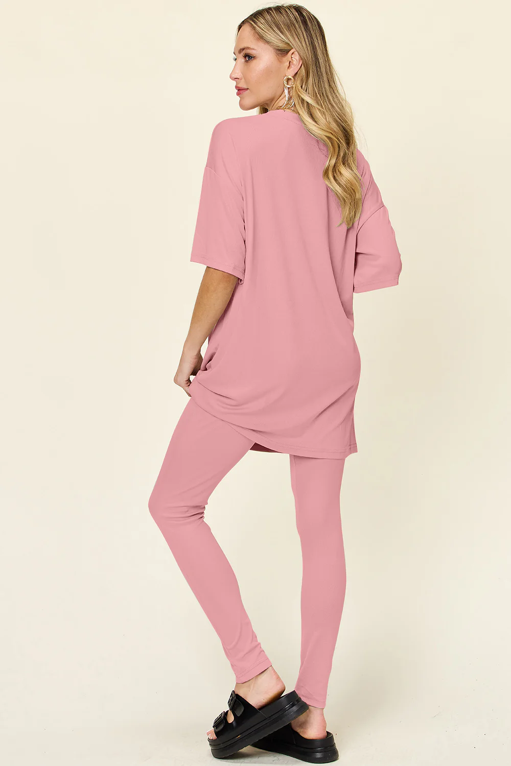 Full Size Round Neck Dropped Shoulder T-Shirt and Leggings Set