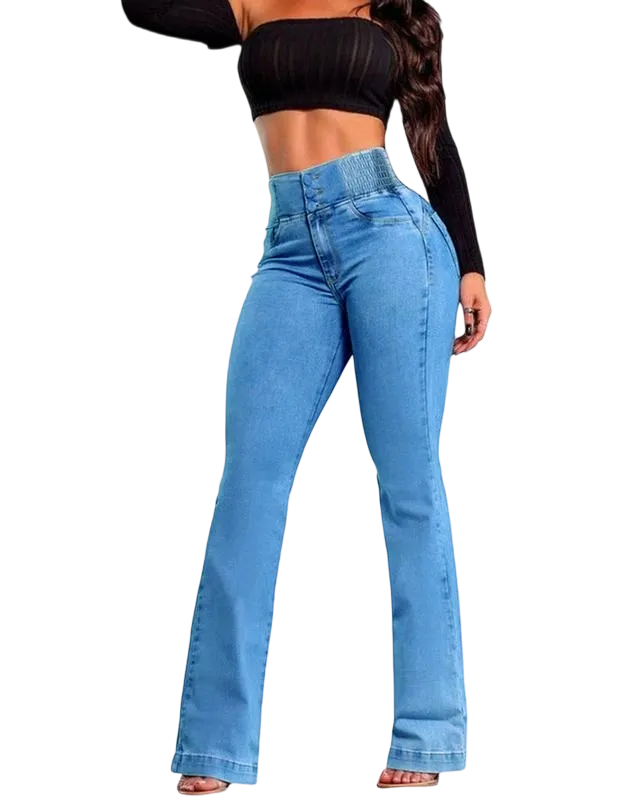 2025 Elastic Waist High Waist Stretch Tights Slightly Flared Hip Lift Denim