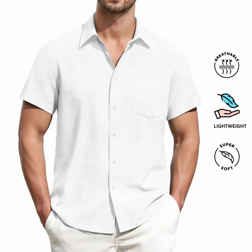 🌴 Men's Coastal Linen Button-Up Shirt – Lightweight Summer Essential