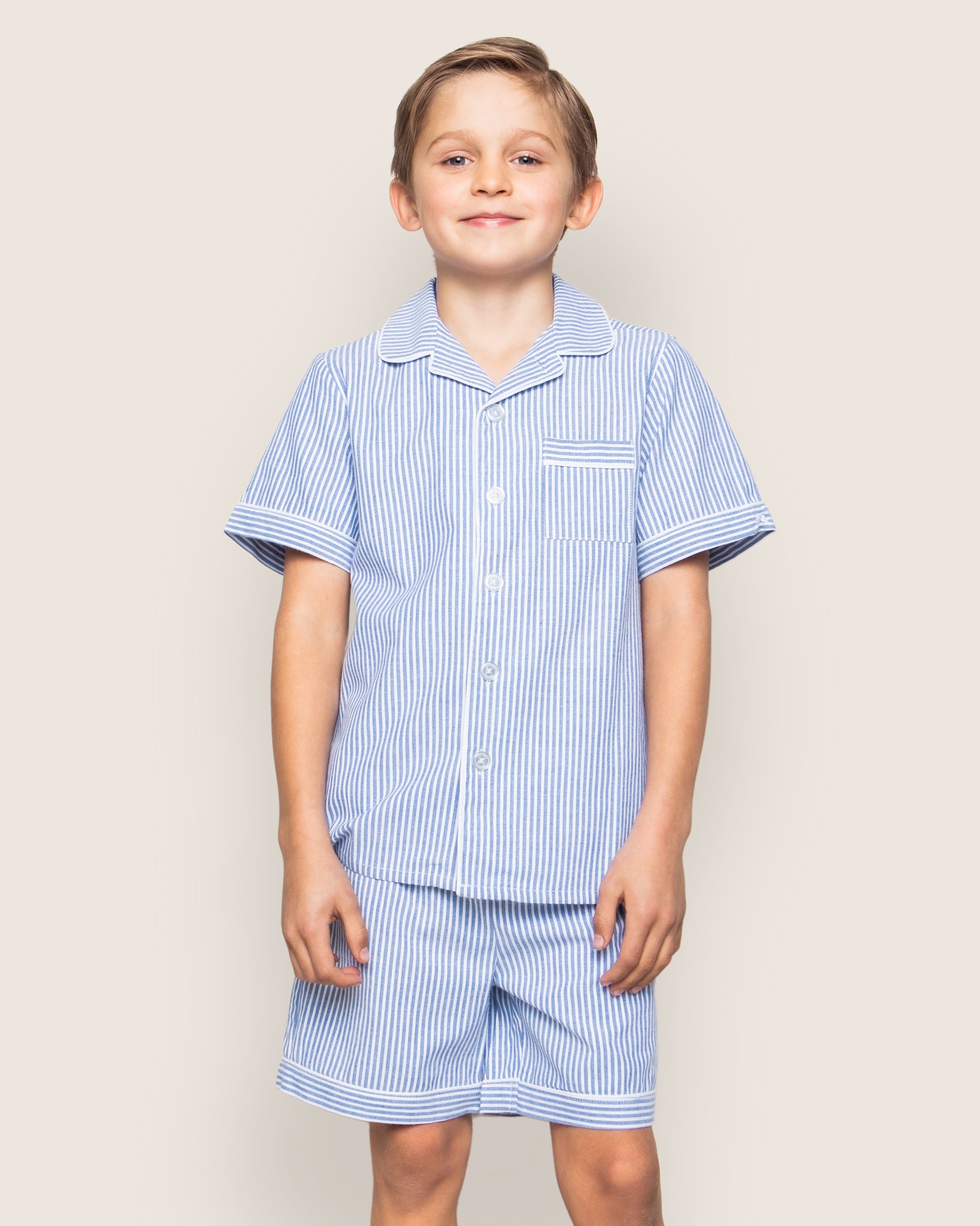 Kid's Twill Pajama Short Set in French Blue Heritage Stripe
