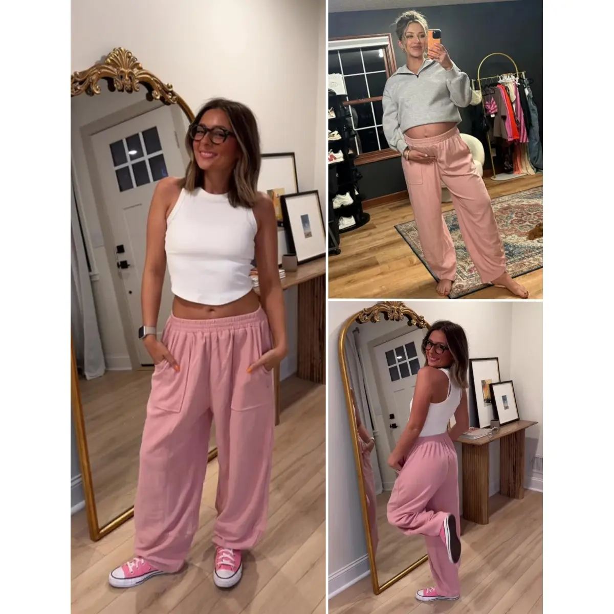 Women's Baggy Wideleg Pants Casual Elastic Waisted Palazzo Harem Pants with Pockets