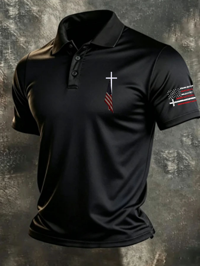 Men'S Cross flag Print Casual Polo Shirt
