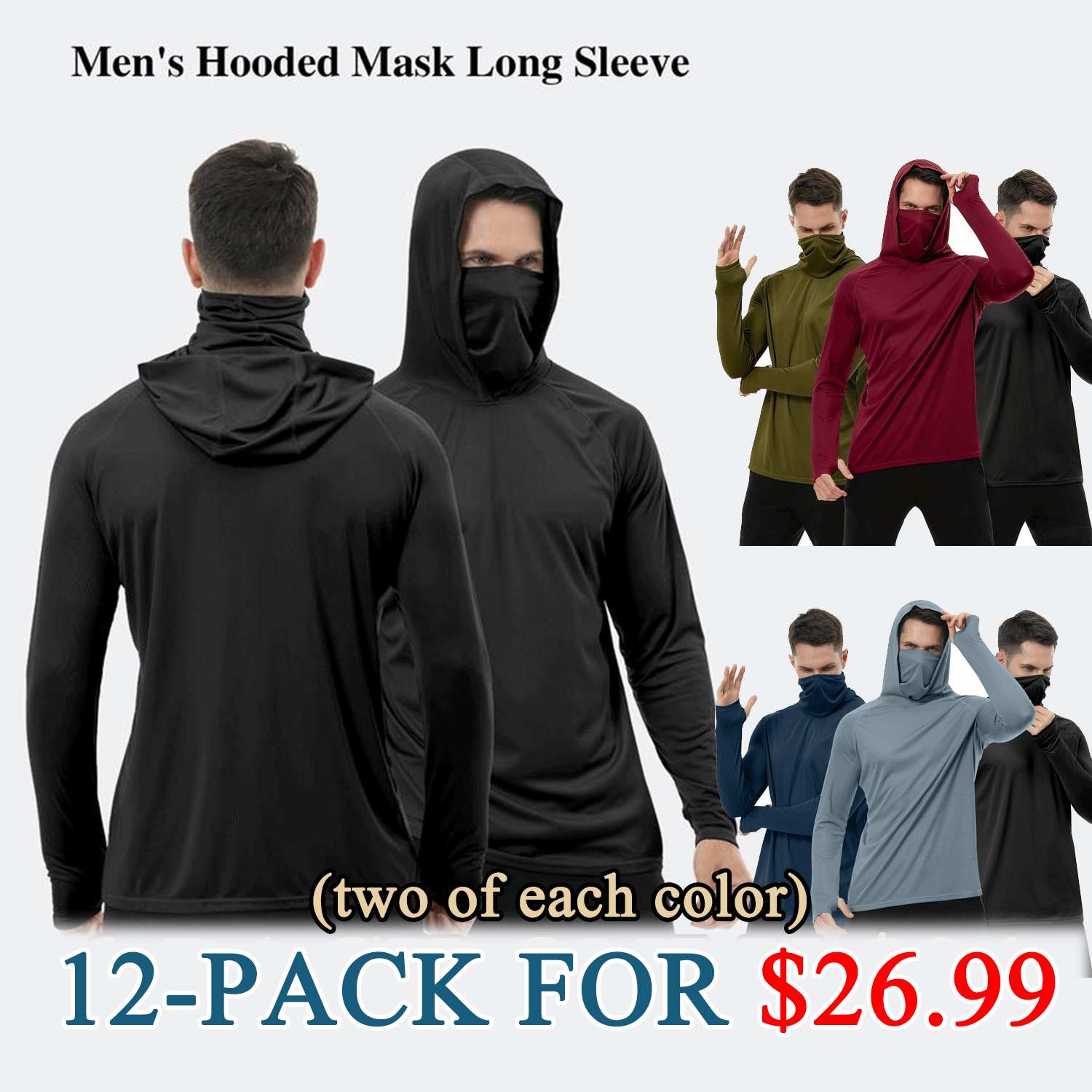 Men’s UPF 50+ Sun Protection HoodedShirt with Face Mask