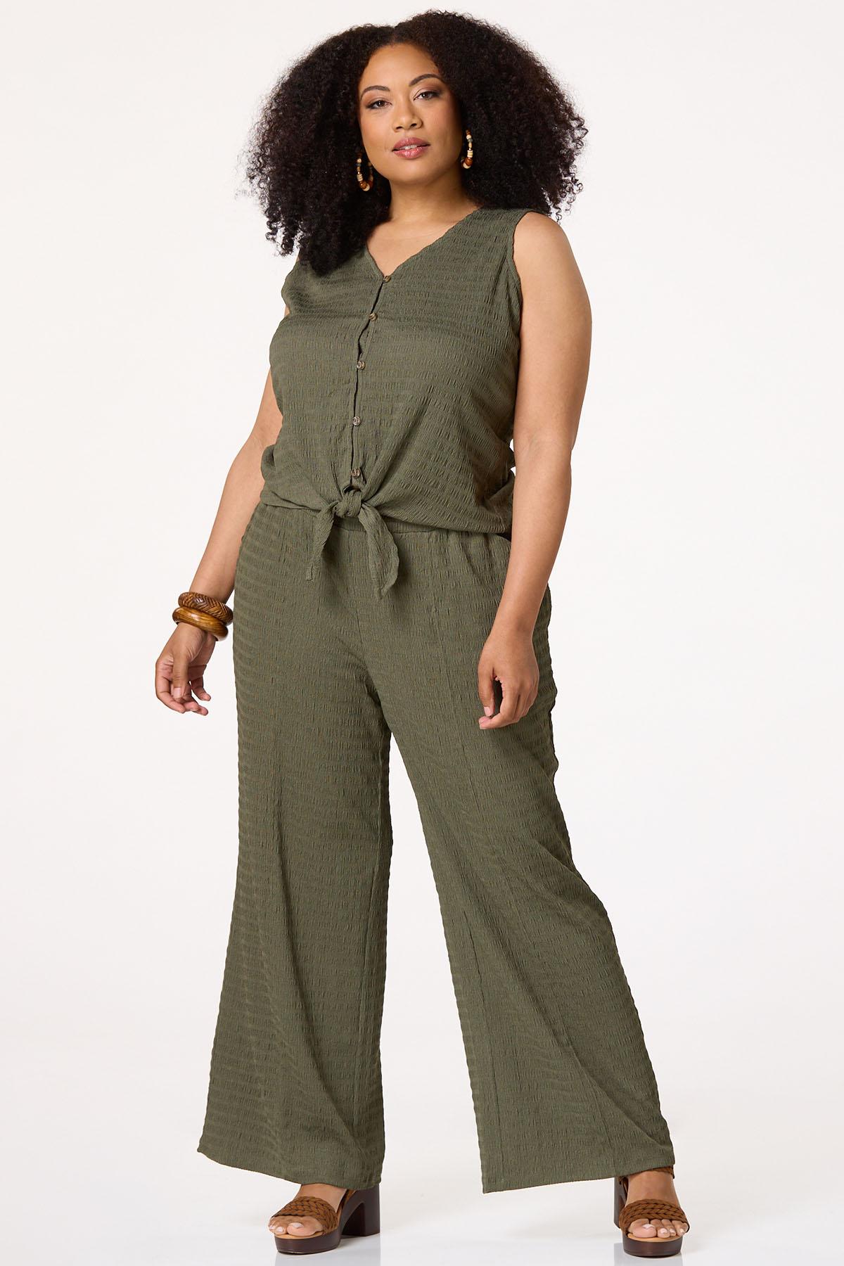 Plus Size Textured Button Tie Hem Tank
