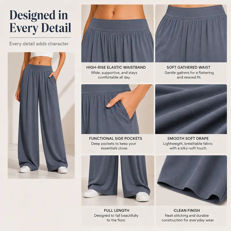 Women's High-Waisted Wide-Leg Casual Pants (with Pockets)