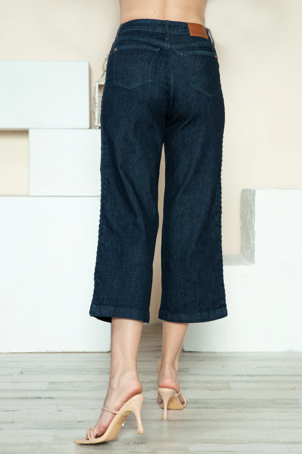 Blue Full Size Side Seam Braid Detail Crop Wide Leg Jeans