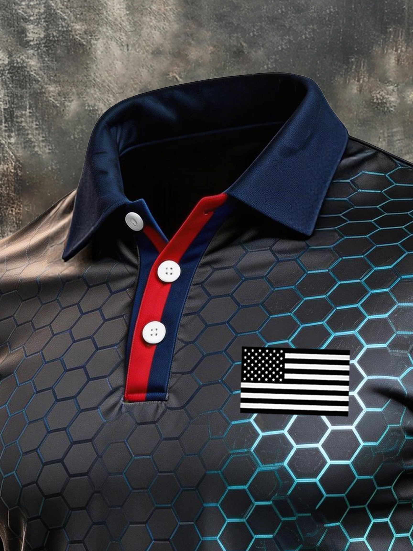 Men's Retro Patriotic Color-Block Short-Sleeve Polo Shirt