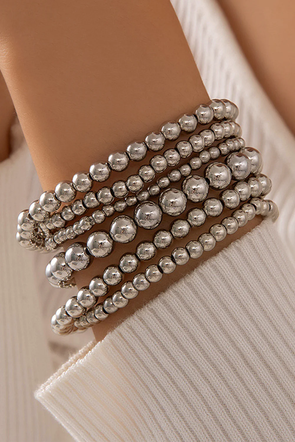 Gold 7pcs/Set Minimalist Plated Beaded Luxury Bracelet Set