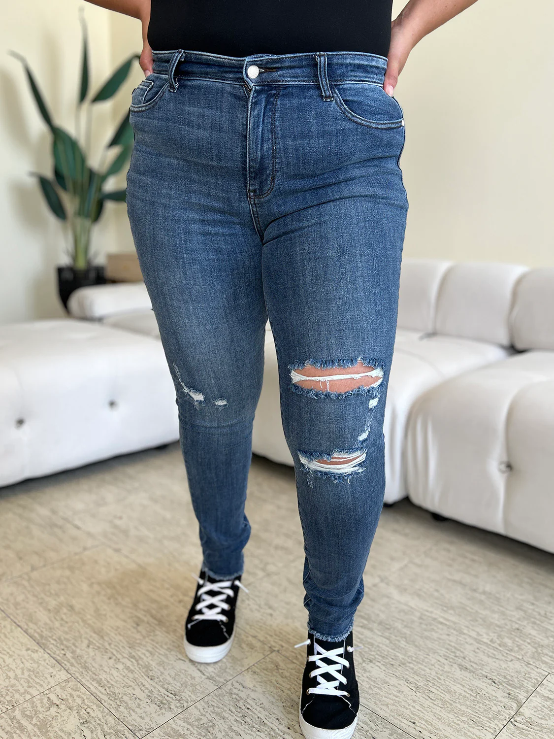 Blue Full Size  High Waist Distressed Skinny Jeans