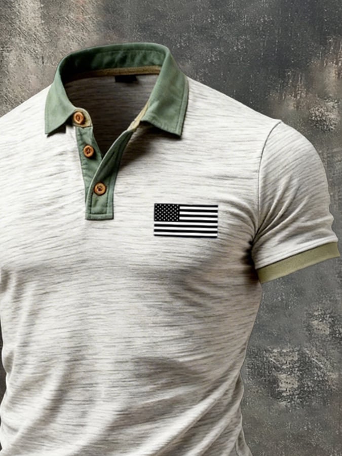 Men's Retro Patriot Color Block Polo Shirt