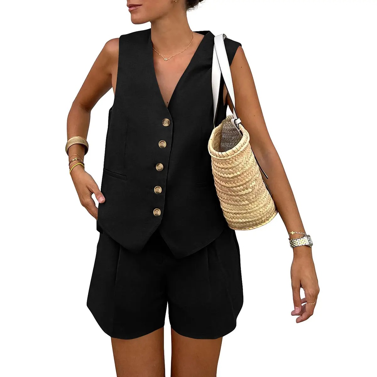 Women's Summer Sleeveless V-Neck 2-Piece Outfit