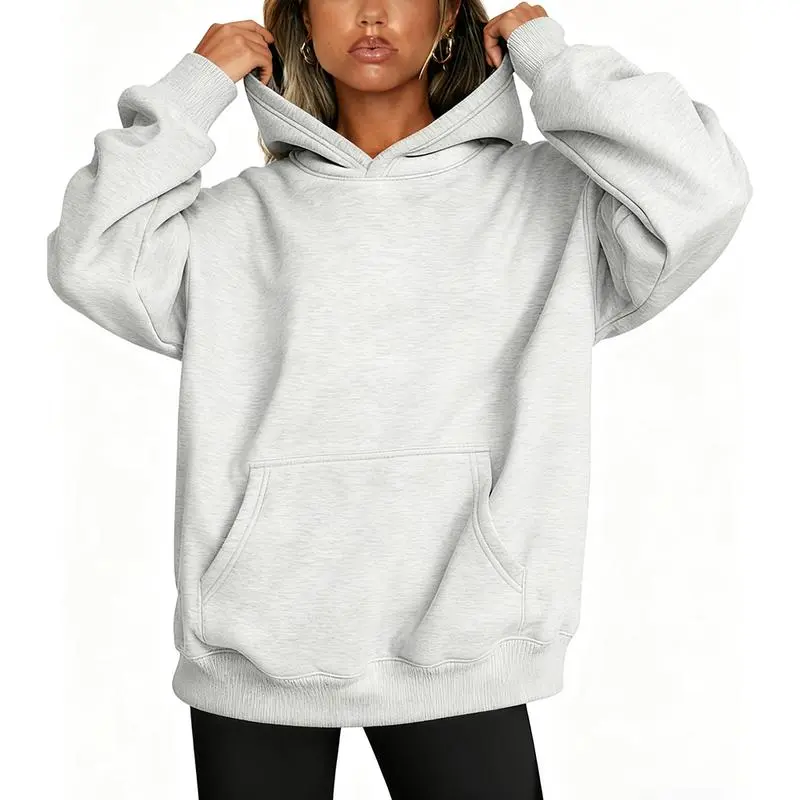 Women's loose-fitting hooded sweatshirt, a comfortable and warm winter sweater, and a stylish autumn top.