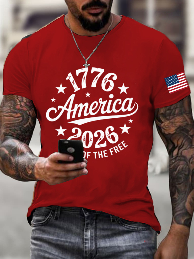 Men'S Flag Printed Short Sleeved Casual T-Shirt