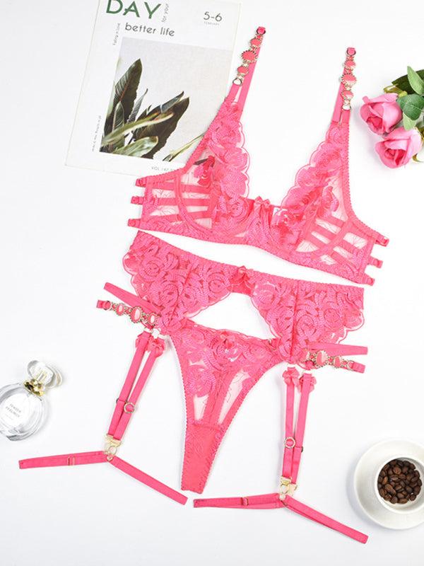 Embroidered Bra Retro Decorative Push-Up Underwear Set