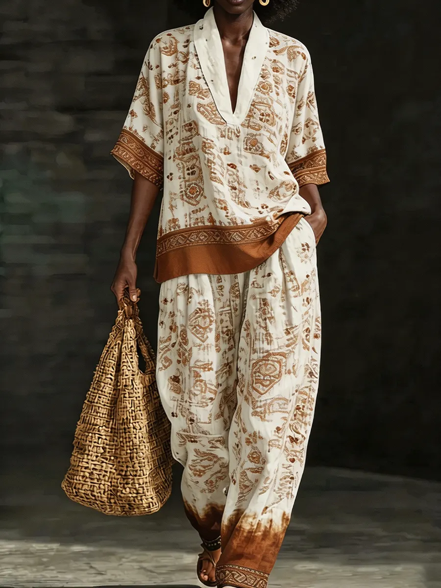 Women’s Tribal Geometric Print Two-Piece Set