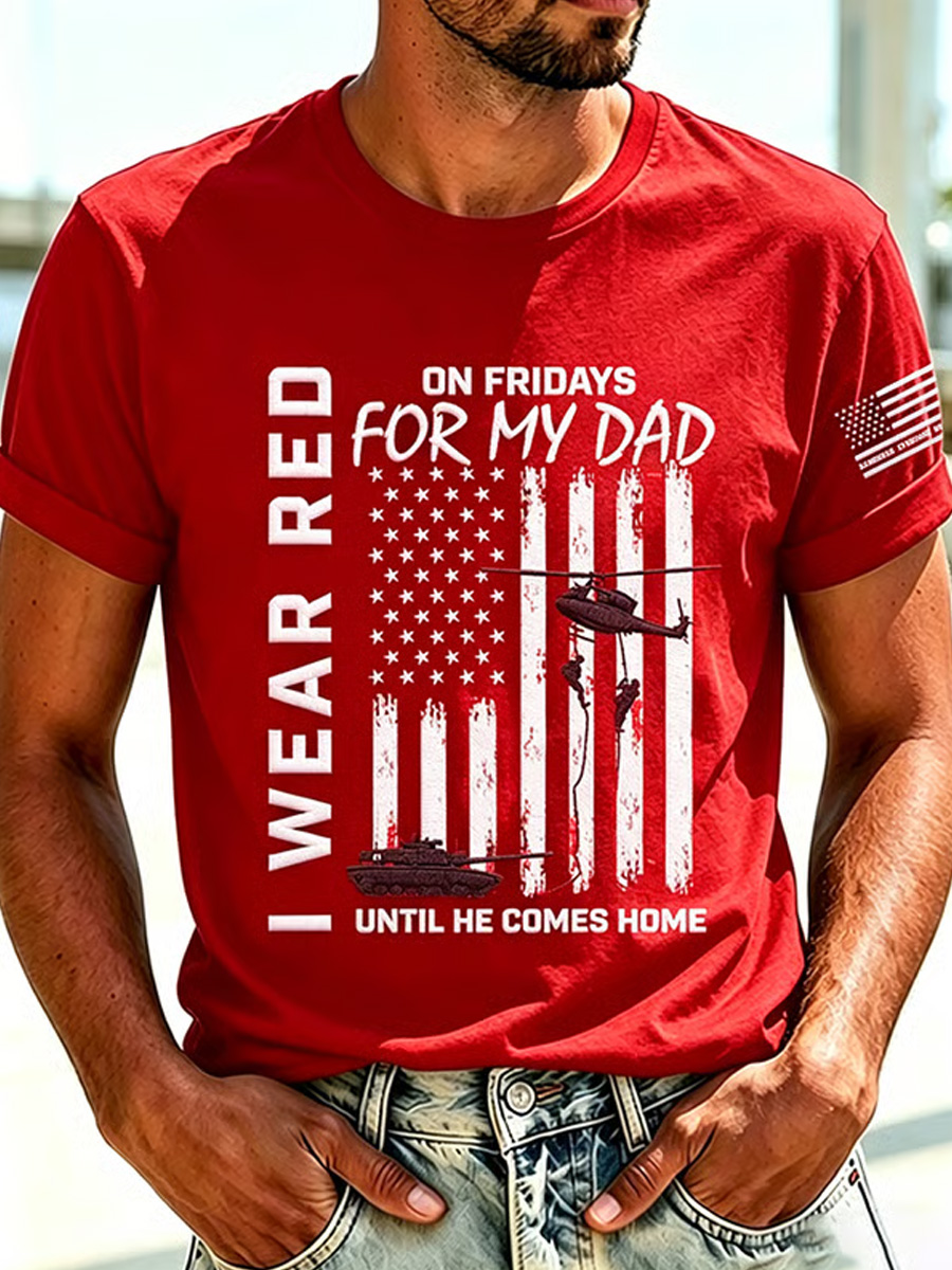 Men's Red Friday Remember All Those Deployed Overseas Until They're All Home Print T-Shirt