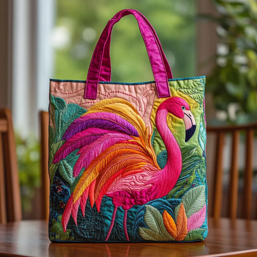 Radiant Grace – Flamingo Quilted Tote Bag