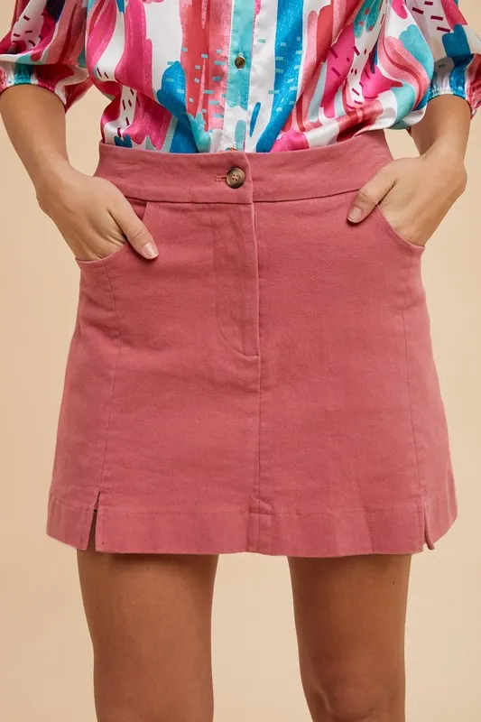 Wear Comfort Stretch Cotton Slit Detailed Mini Skirt