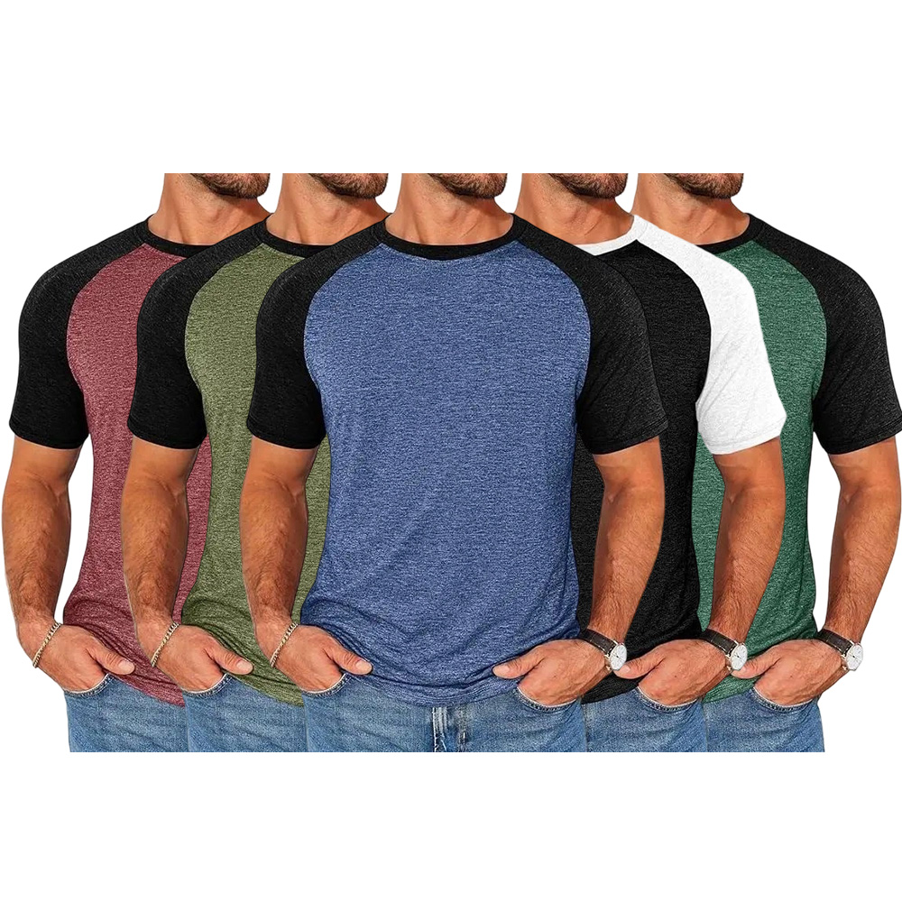 Mens Casual Slim Fit T Shirts Raglan Short Sleeve Crewneck Baseball Tees Color Block Workout Fashion Shirt