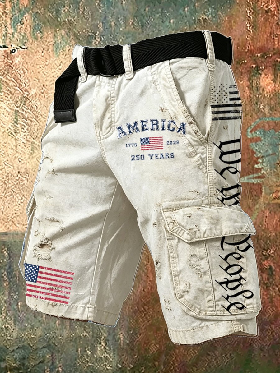 Men's 250 American  Print Casual Cargo Shorts