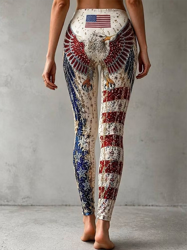 Women's Bald Eagle Stars and Stripes Printed Casual Leggings