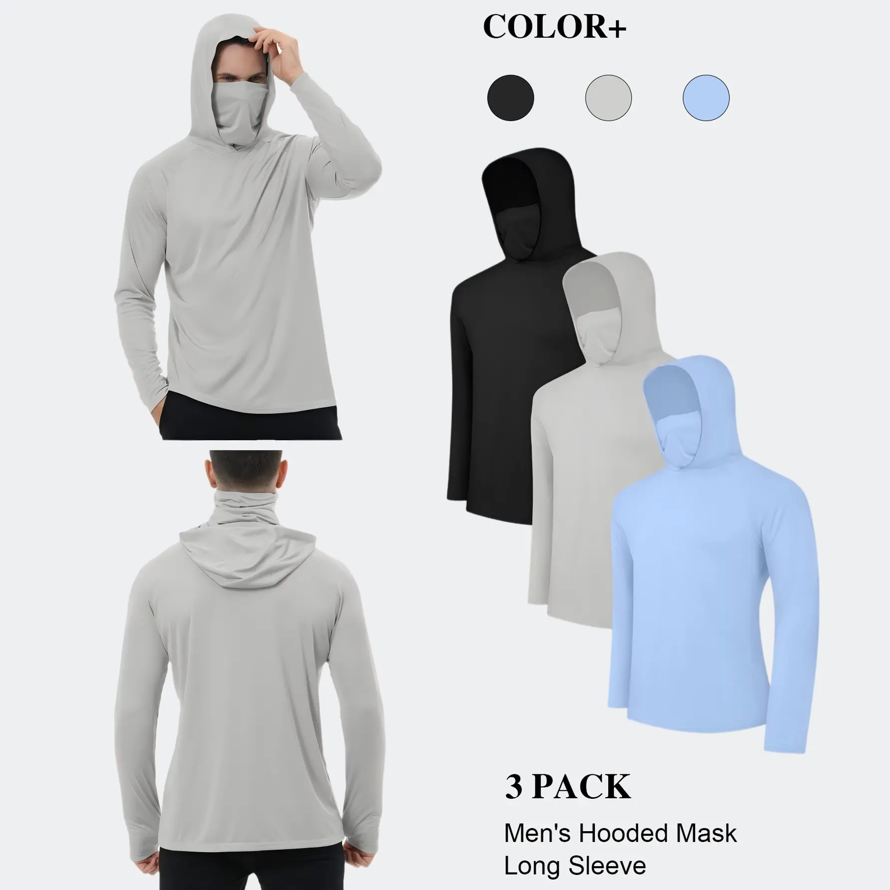 Men's 6-Pack Performance Sun Hoodies with Face Cover – 6 for $22.99