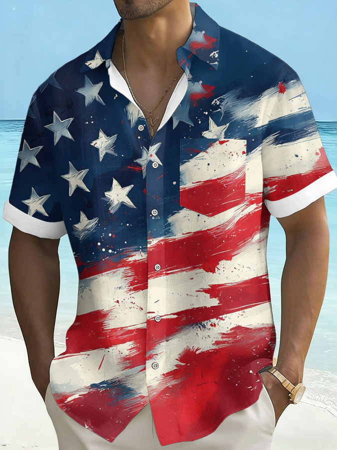 Men'S Hawaiian Vacation Printed Casual Short Sleeved Shirt (Including Pockets)