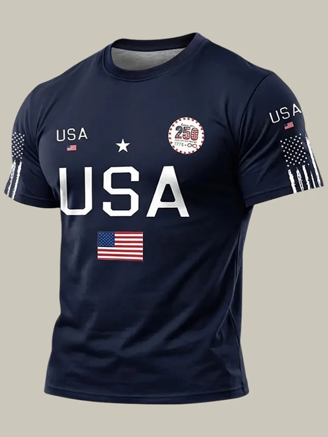 Men'S Casual American Founding Celebration Personalized Printed Round Neck T-Shirt