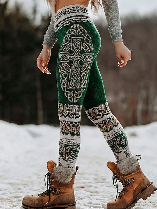 Women's St. Patrick's Day Shamrock Celtic Knot And Cross Print Leggings
