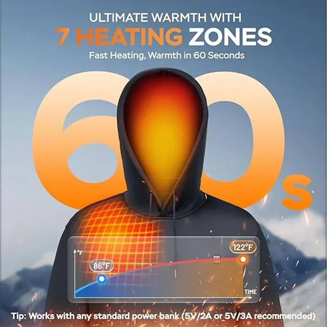 Men’s Smart Heated Hoodie with 5-Zone Heating & Adjustable Temperature