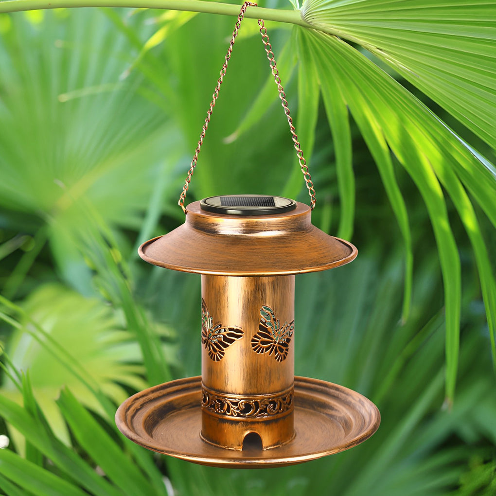Retro Butterflies Hollow Metal Rustic Bird Feeder Solar Hanging Lights