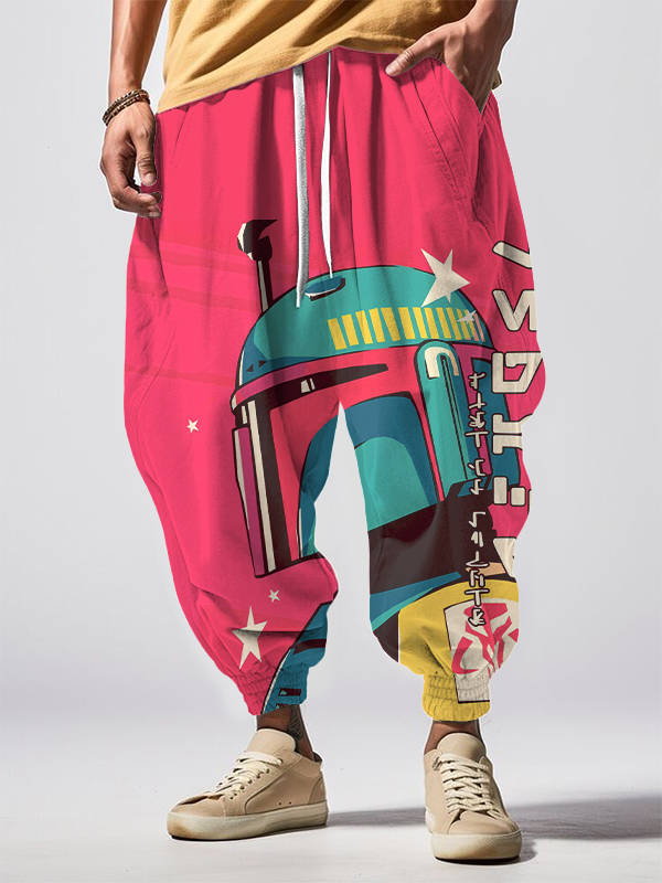 Men's Star Universe Robot Warrior Print Loose Drawstring Waist Sweatpants